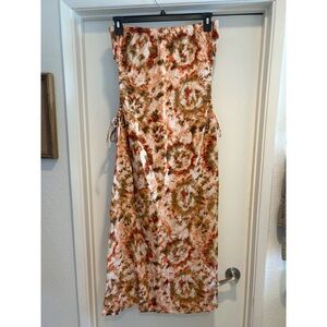 Strapless Cinched Tie Dye Midi Dress